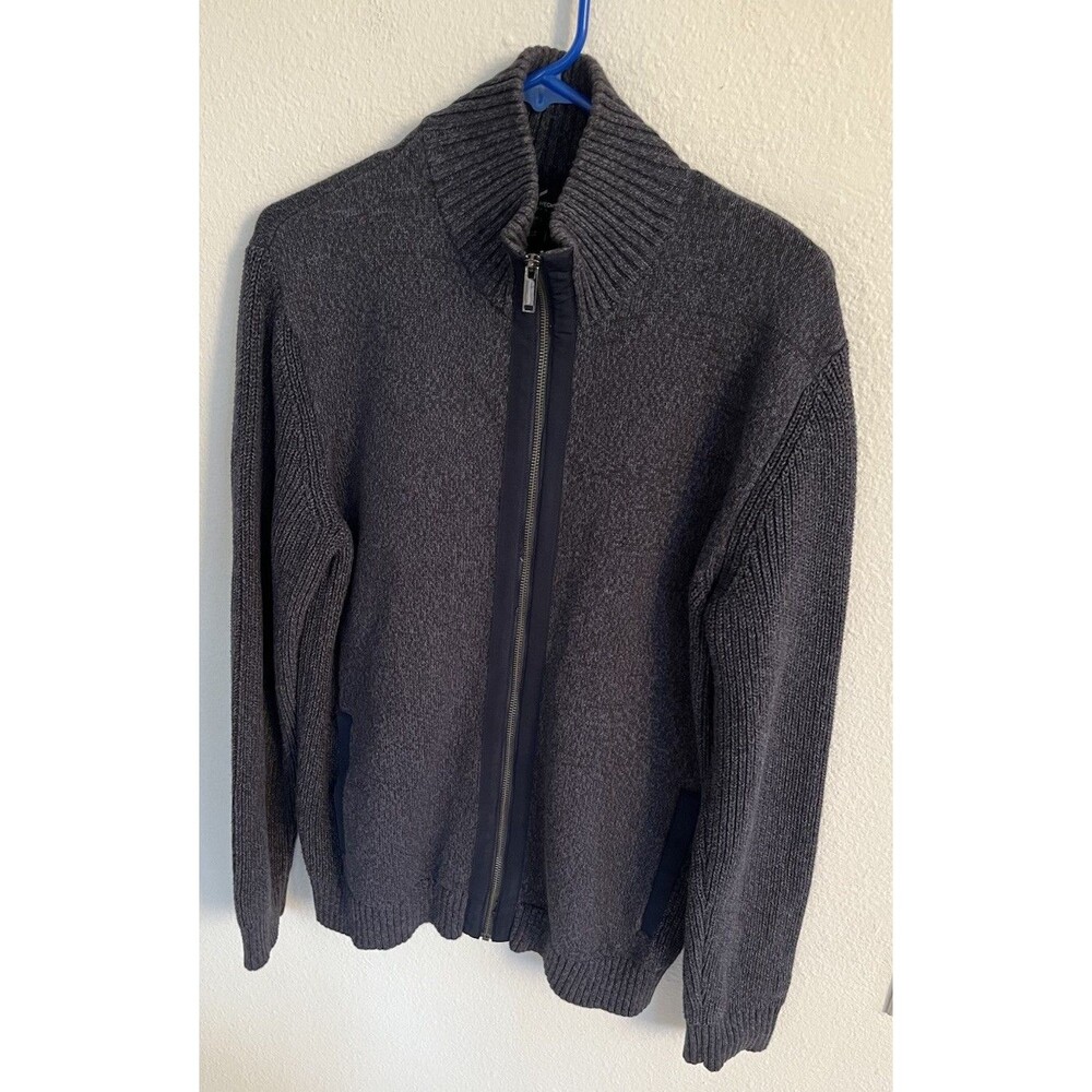 Daniel Hechter Paris Full Zip Sweater Men’s Sz L Navy Blue Knit Mock Neck Jacket